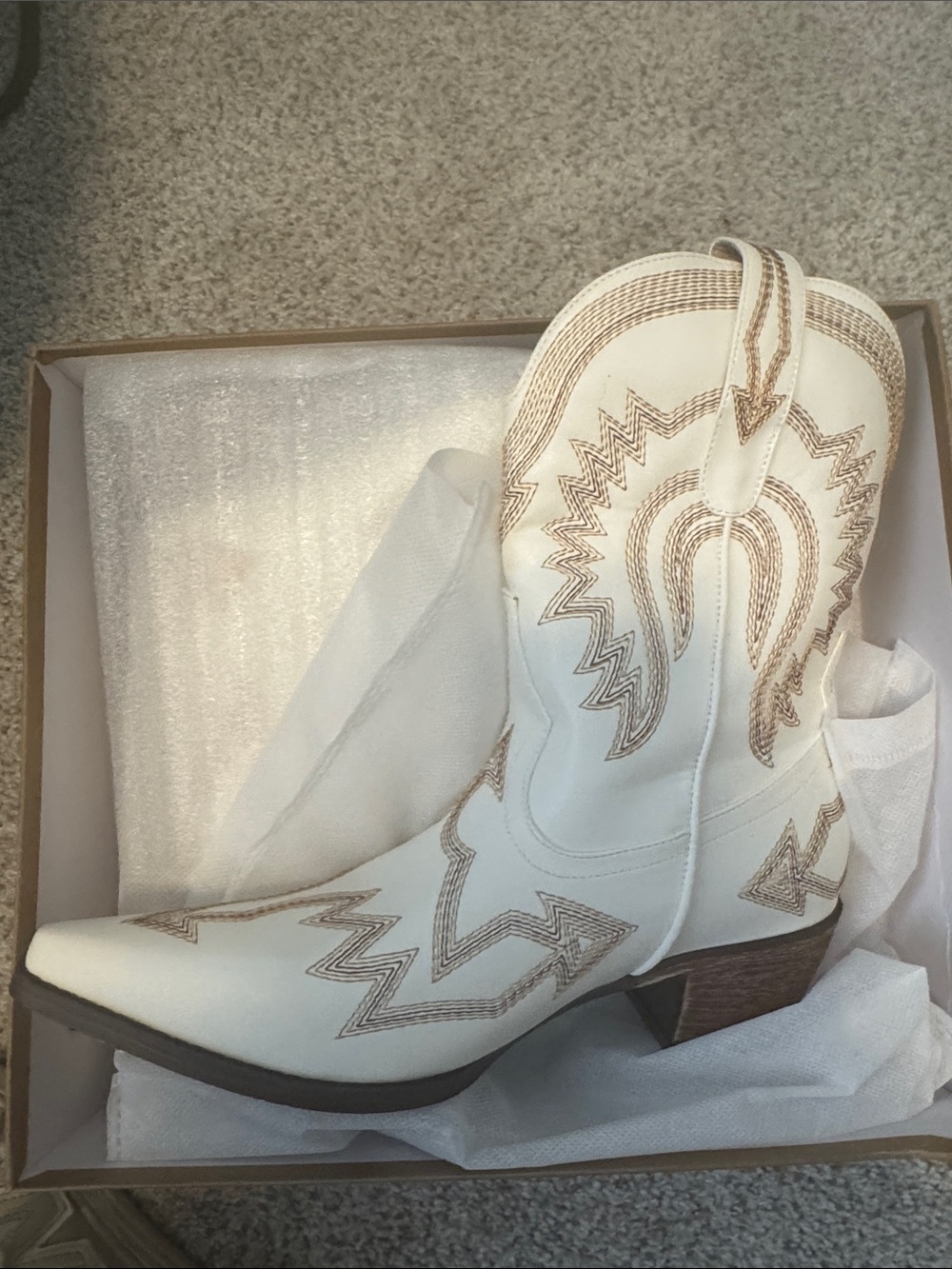 Women's White Western Cowboy Boots with Embroidered Stitching